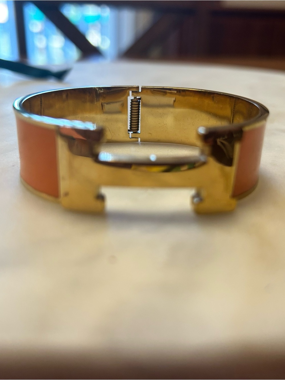 Gold-Tone Orange Enamel Womens Cuff Bracelet